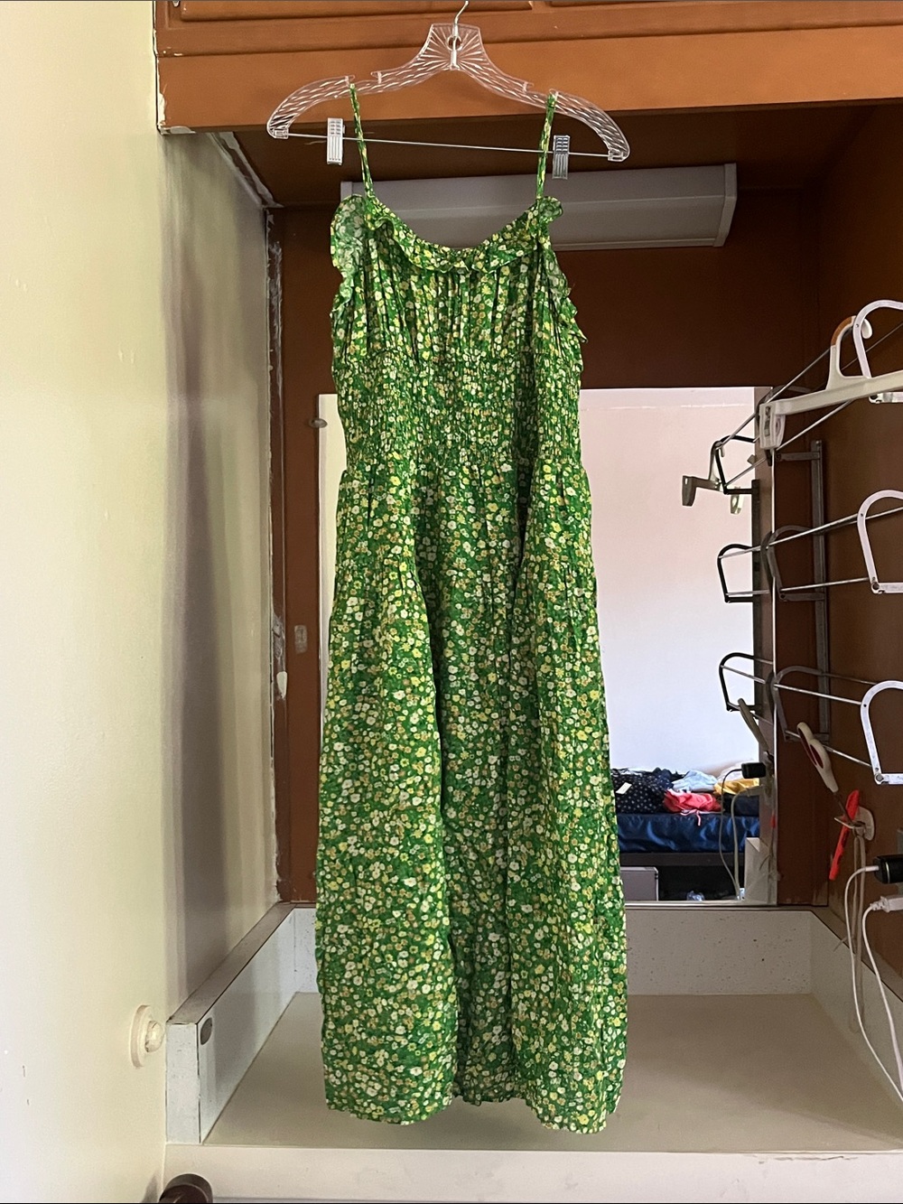 Universal Thread Green Floral Midi Dress with Spaghetti Straps